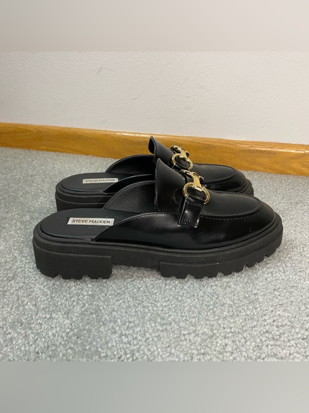 Steve‎ Madden Missk Black Shiny Loafer Mules Chunky Y2K Women’s 9
